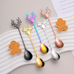 Wholesale Creative Christmas Spoons 304 Stainless Steel Coffee Spoon Gift Box Set Cake Dessert Spoons Reindeer Spoon