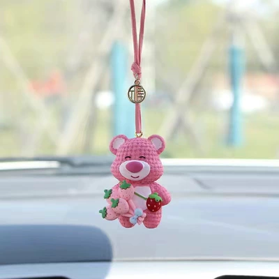 Creative cartoon car pendant cute Car hanging - strawberry-bear-holding-flower-pink