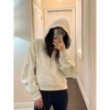 ↤↤↤Ivory white (hooded half zipper) [Loose and slimming] -S waist/shoulder/versatile/solid color/American style/bm↦↦↦