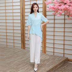 Women's 2022 Spring New Foot Massage Therapist Work Pants Set, Health Salon Foot Therapist, Short-Sleeved Embroidered Uniform