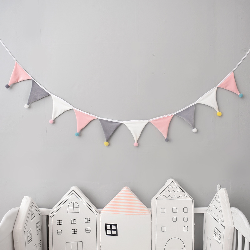 Pink and white gray fur ball bunting