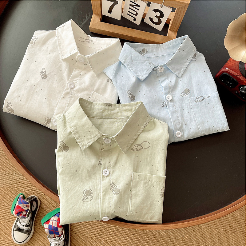 Camisa de manga larga para niños primavera y verano nuevo top estampado de dibujos animados para bebés suelto y salvaje otoño camisa de solapa coreana marea