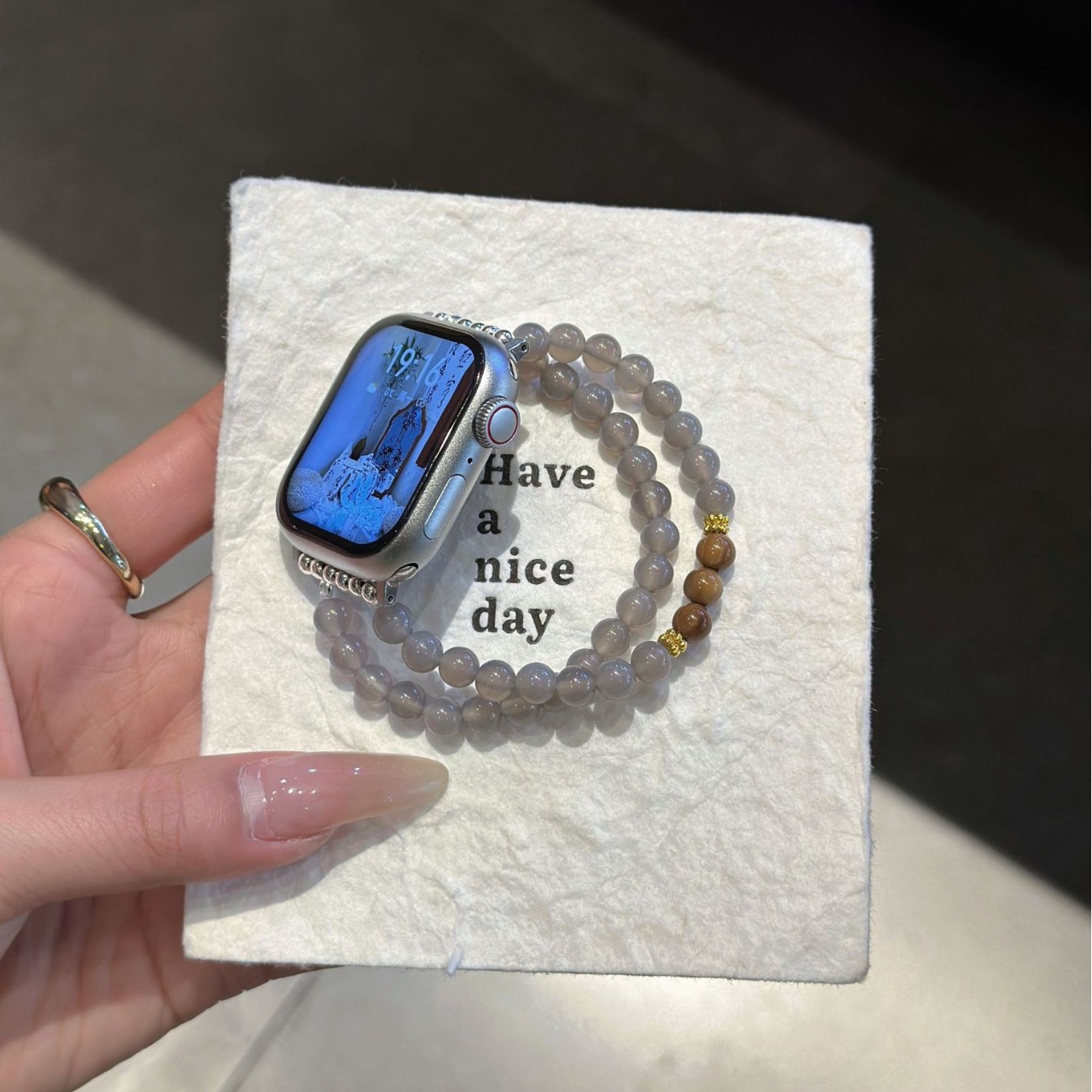 For Apple applewatchss9 Strap Onyx Cook Beaded iwatch87654 Strap Bracelet