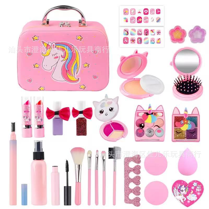 Cross-Border Best-Selling Kidsren's Unicorn Cosmetics Toys Girls Makeup Manicure Blush Lipstick Play House Gifts