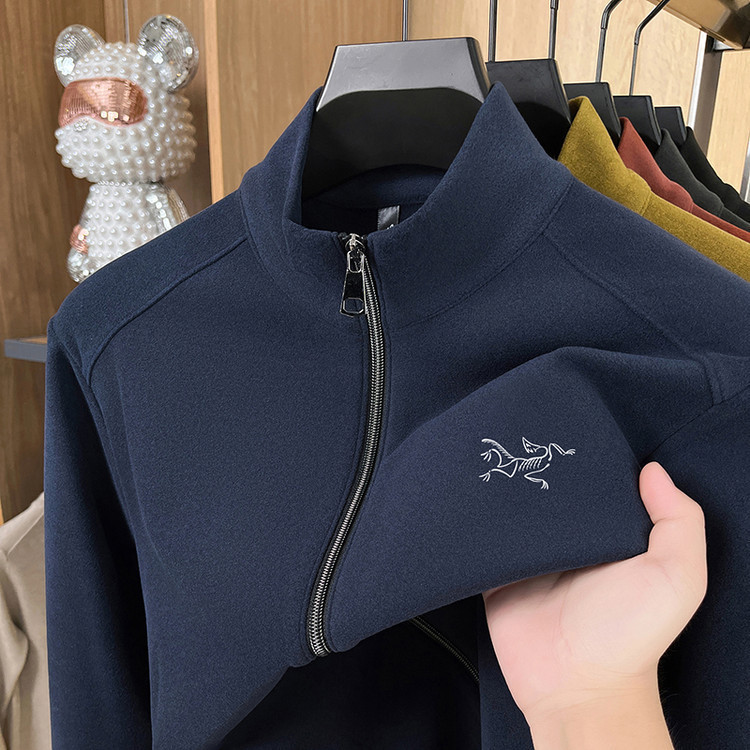 [Outlet Discount] Bird House Embroidered Stand Collar Autumn/Winter German Velvet Double-Sided Men's Embroidered Zip-Up Cardigan Sweatshirt