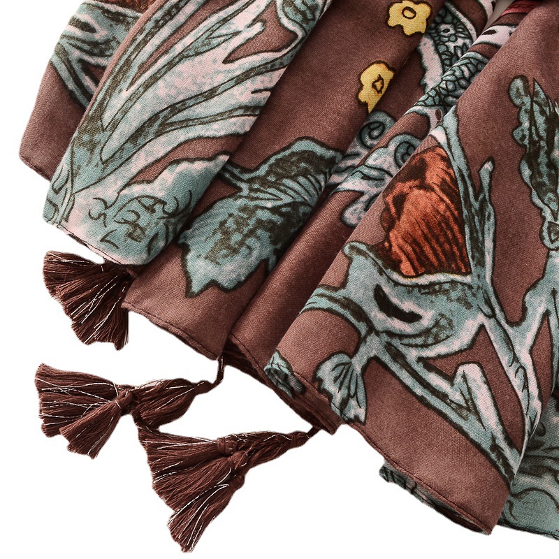 Moda todo fósforo estilo étnico algodón y lino sensación bufanda colorida flor impresa bufanda de seda playa viajes protector solar toalla de playa