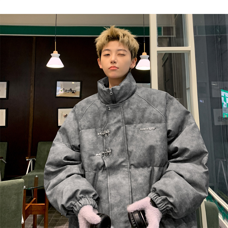 Leather Cotton-padded Jacket Men's Winter Metal Aircraft Buckle American Cotton-padded Jacket Thickened Warm Loose Bread Clothes Cotton_voghion.com