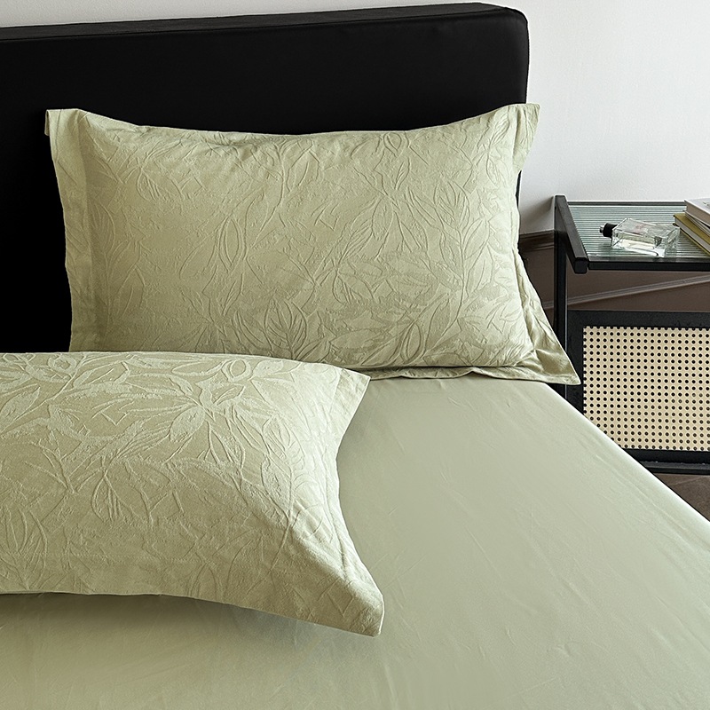 Parure de lit jacquard en pur coton avec drap et housse_voghion.com