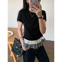 MR【莫代尔人棉】纯欲荷叶边拼接短袖T恤女夏设计感叠穿内搭打底