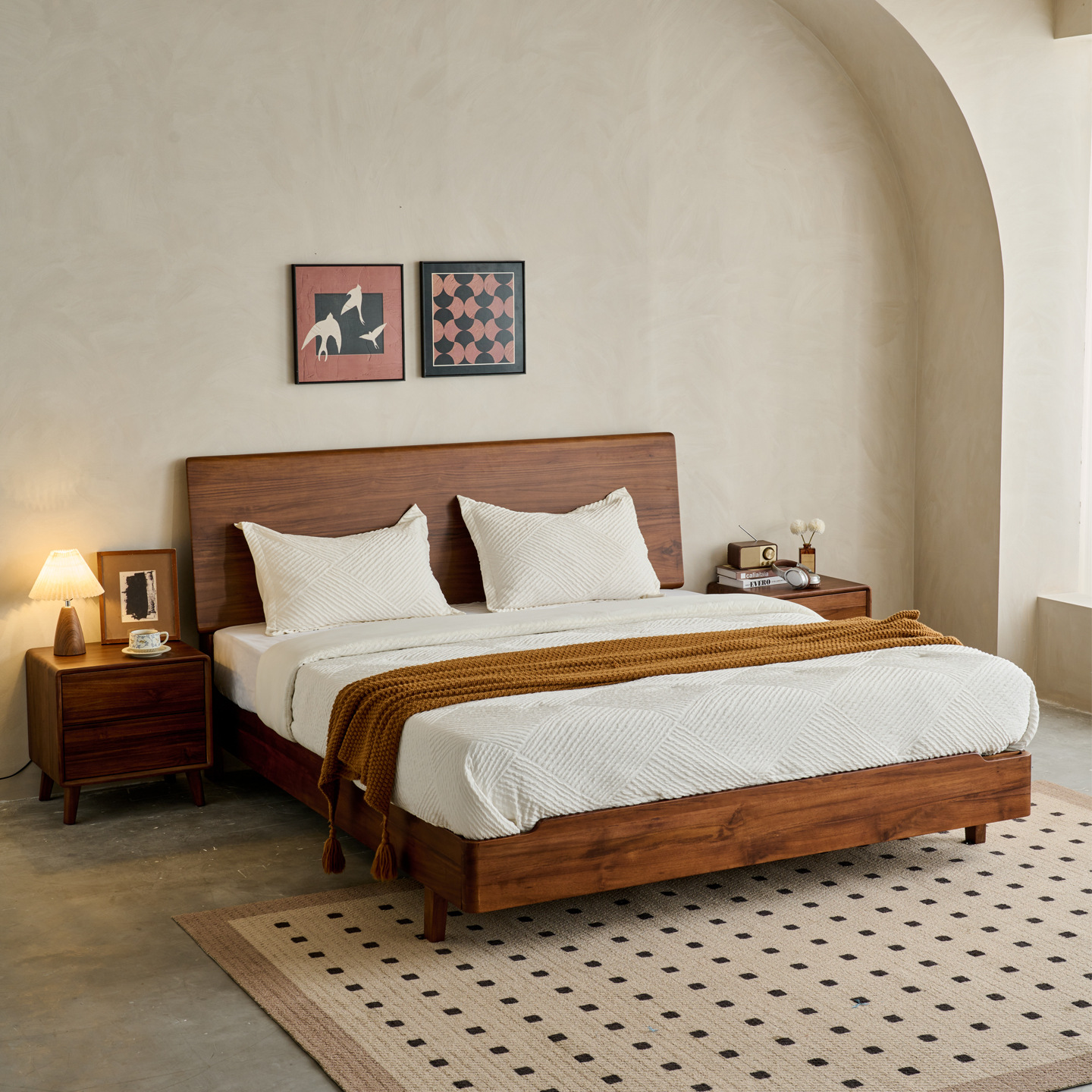 Teak Solid Wood Master Bedroom Bed 1.5m1.8m Modern Simple High Back Bedroom Double Bed North American Black Walnut