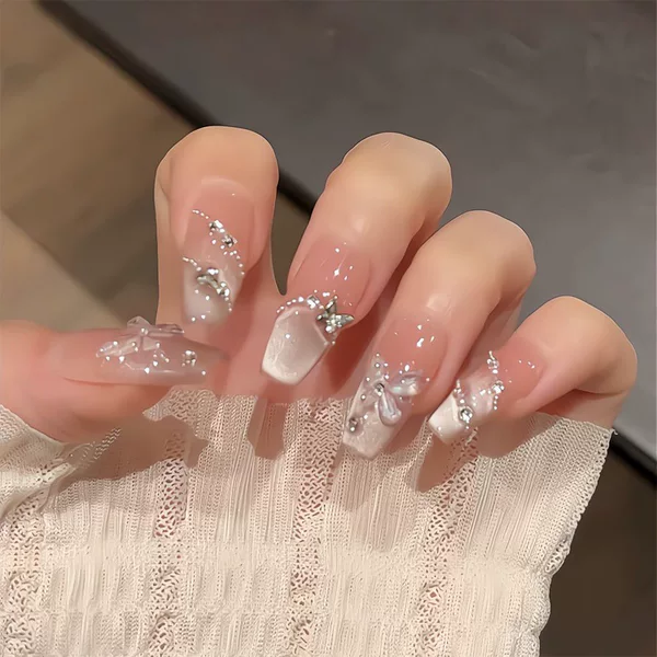 Handmade cat's eye wearing nail short summer bridal nail piece finished wearable nail patch nail stickers wholesale