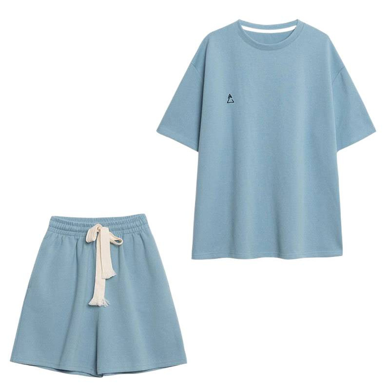 时尚休闲运动服套装女夏装小个子大码宽松学生洋气短袖短裤两件套|undefined