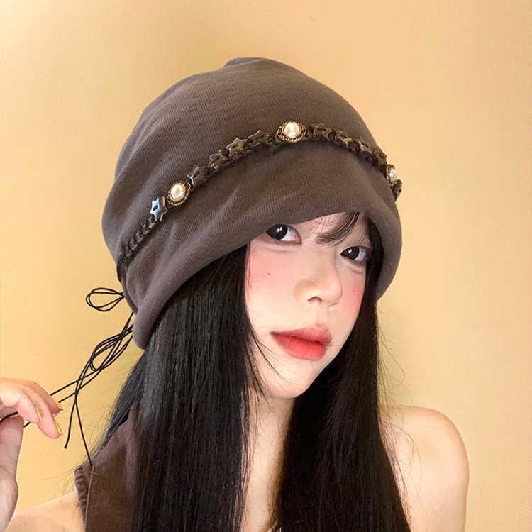 韩版秋冬季帽子女款五角星包头帽复古百搭堆堆帽大帽檐显脸小冷帽|undefined