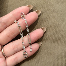 S925银欧美范猪鼻子长款流苏耳环精工高级感不对称链条耳钉