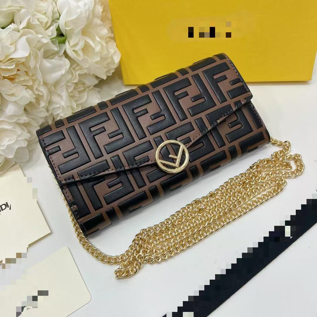2025 New High-End Ff Embossed Leather Shoulder Crossbody Women's Bag Clutch Wallet with Gift Box