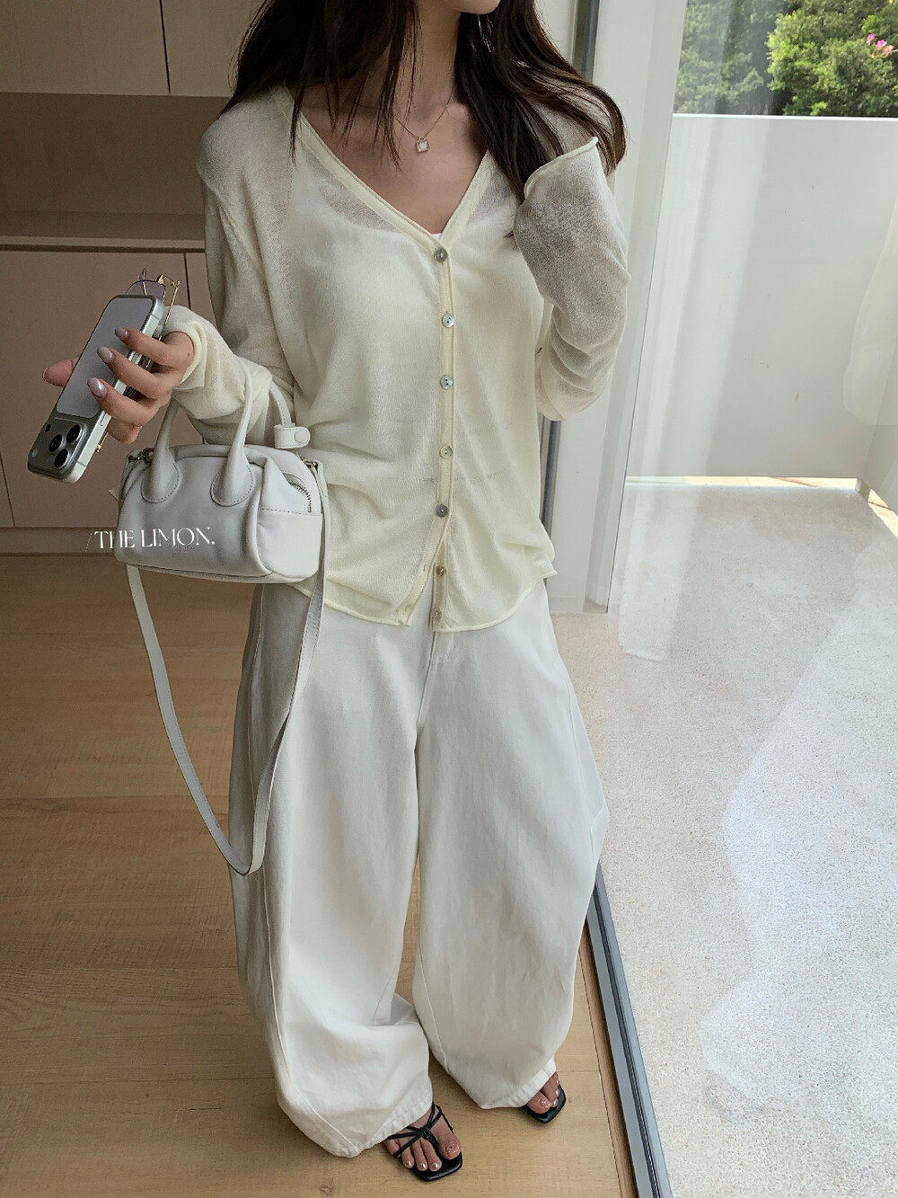 Áo khoác cardigan V-neck dệt kim sợi tencel linen chống nắng mỏng nhẹ xuân hè — Đỏ thẫm, Xám cacbon, xám đậm, trắng ngà chi tiết 24
