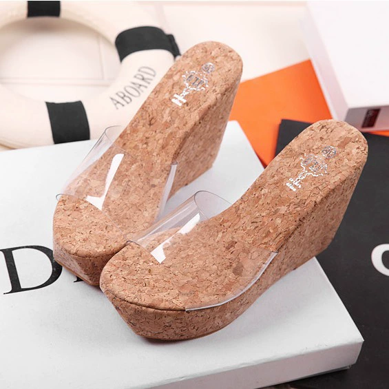 2023 летние новые европейские и американские прозрачные тапочки на танкетке, женские сандалии на высоком каблуке на платформе для женщин