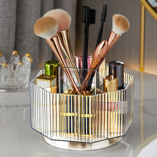 Cross-border rotating makeup brush storage tube desktop divided eyebrow pencil holder lipstick box light luxury cosmetics eye shadow brush bucket