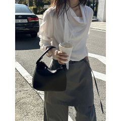 高级感通勤天丝荡领长袖衬衫女秋季新款亲肤百搭简约宽松套头上衣