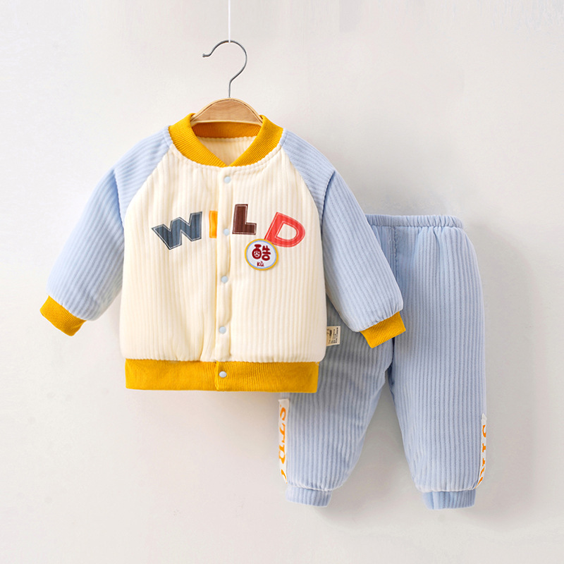 아기 따뜻한 옷 세트 3 층 퀼트 아동면-패딩 재킷 면화-패딩 팬츠 퀼트 아기 옷 가을과 겨울 두꺼운 소년 소녀 옷