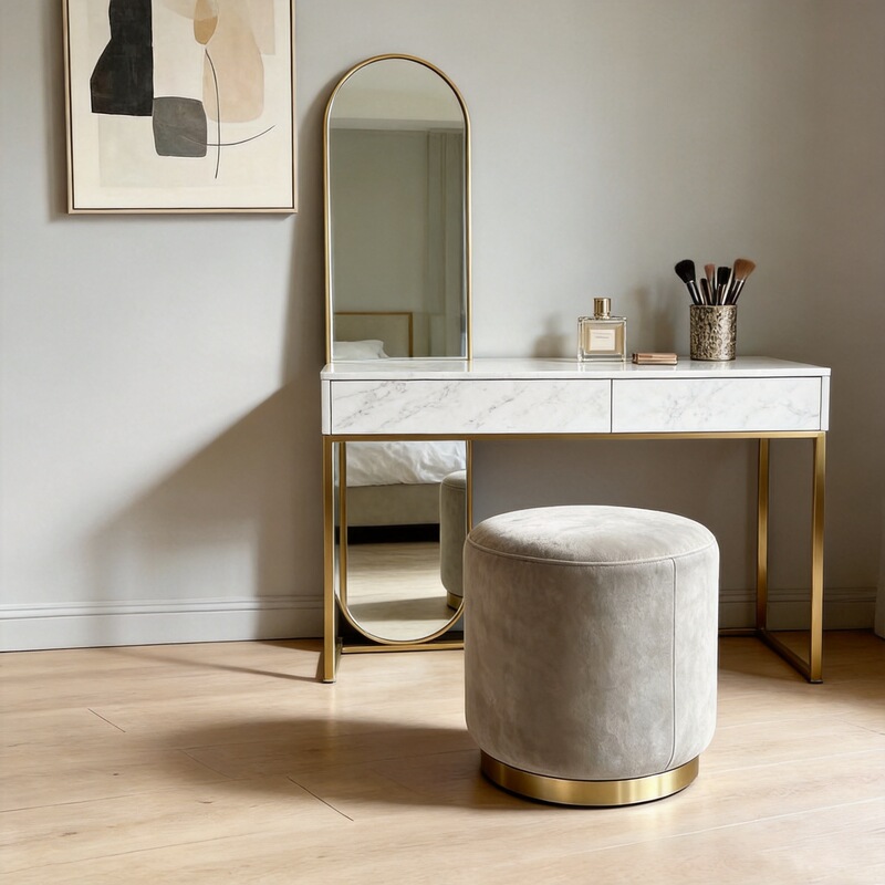 Luxury dressing stool for bedroom, Nordic-style internet-famous manicure stool, living room round low stool, dressing table stool, makeup chair