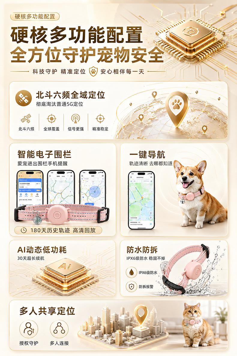 Smart pet collar locator, cat anti-lost device, waterproof GPS tracker, puppy anti-lost tracker