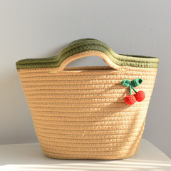 Small Cherry Handbag Cotton Woven Shoulder Bag Beach Vacation Sandbag Tote Bag Shoulder Bag