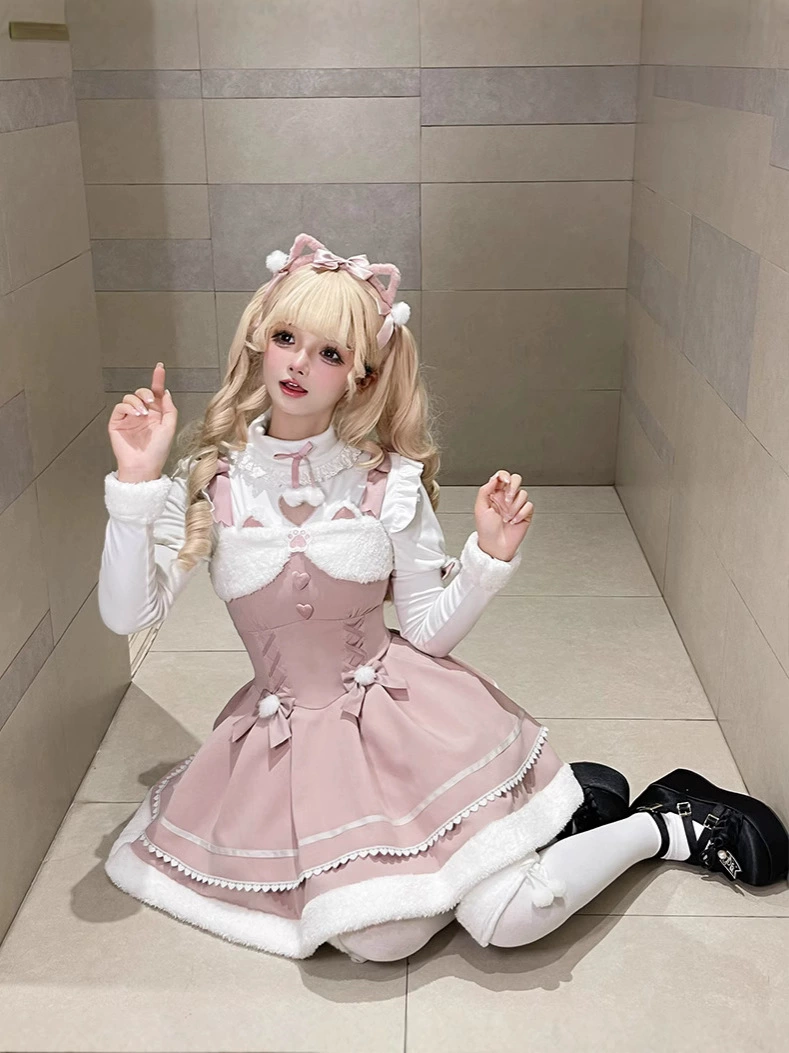 Платье Lolita JSK, демисезон, три цвета (черный, фуксия, кофе), оборчатая юбка