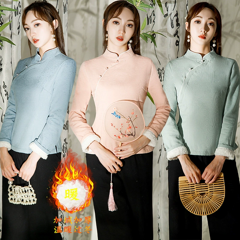 9105 Оригинал 2023 зимний этнический дзен хлопковый и льняной костюм на флисовой подкладке утолщенная вышитая чайная одежда топ широкие брюки для женщин