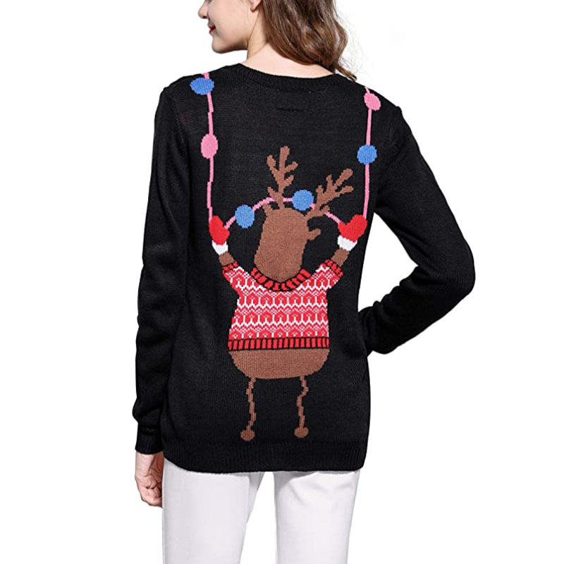 Pull de noël femme jacquard renne pour l'hiver au quotidien_voghion.com
