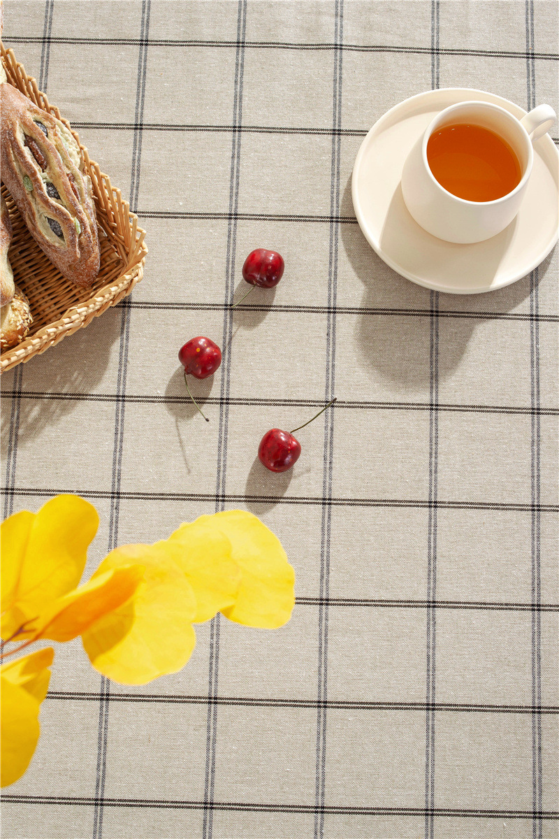Cafe Double-line Plaid Cotton-polyester-linen Tassel Geometric Rectangular Dining And Coffee Table Tablecloth, Available_voghion.com