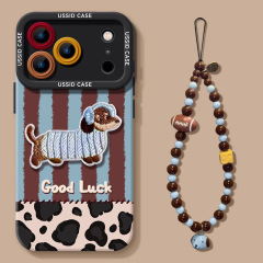 立体刺繍ダックスフント犬柄 iPhone 17 Pro Max用スマホケース iPhone 17 Pro 新型17 全面保護Airソフトケース