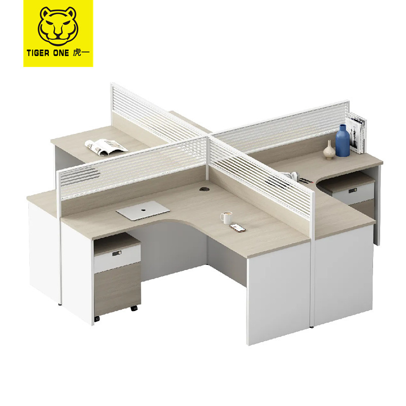 Tiger One Screen Office Desk Staff Workstation Computer Desk Partition Financial Desk Corner L-Shaped Timeless Elmwood Color