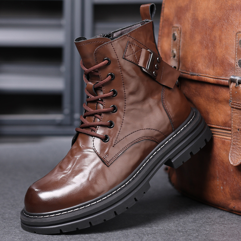 Invierno de los hombres de algodón acolchado zapatos Martin botas de los hombres de cuero genuino de piel de vaca forrado de lana caliente botas de los hombres del todo-fósforo de moda botas de monos botas