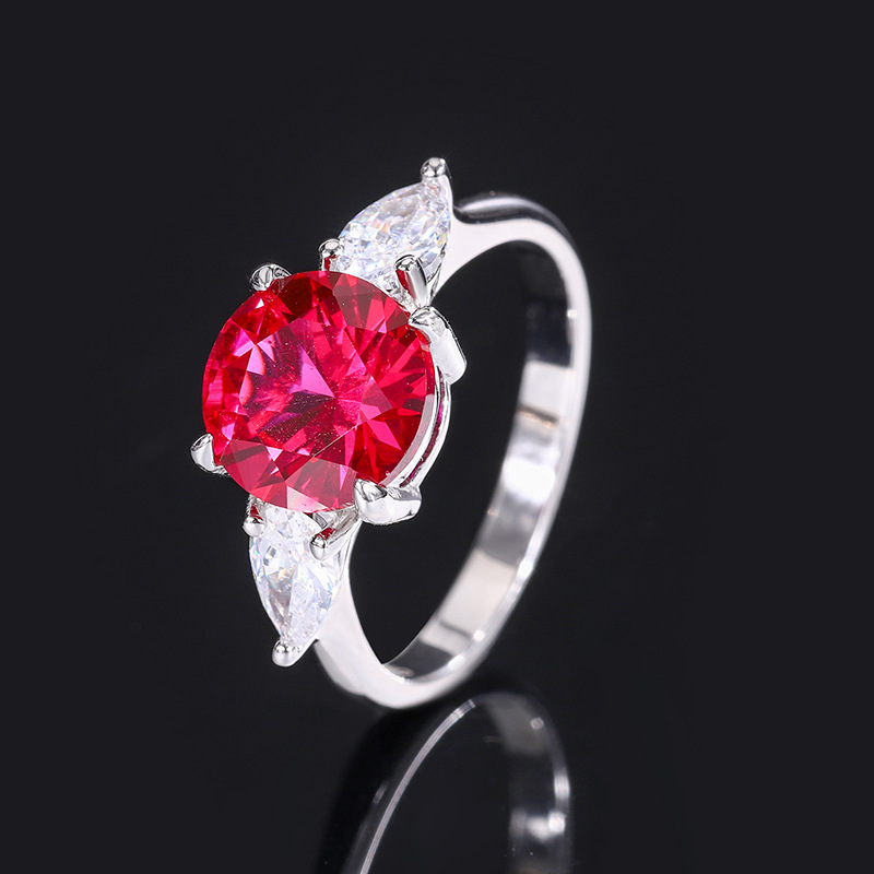 Zhuang Sheng joyería S925 joyería de plata simulación rojo zafiro redondo nicho estilo diario traje 9mm-6mm