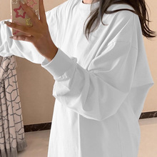 400g纯棉纯色长袖T恤女2025秋冬新款宽松白色简约内搭打底衫上衣