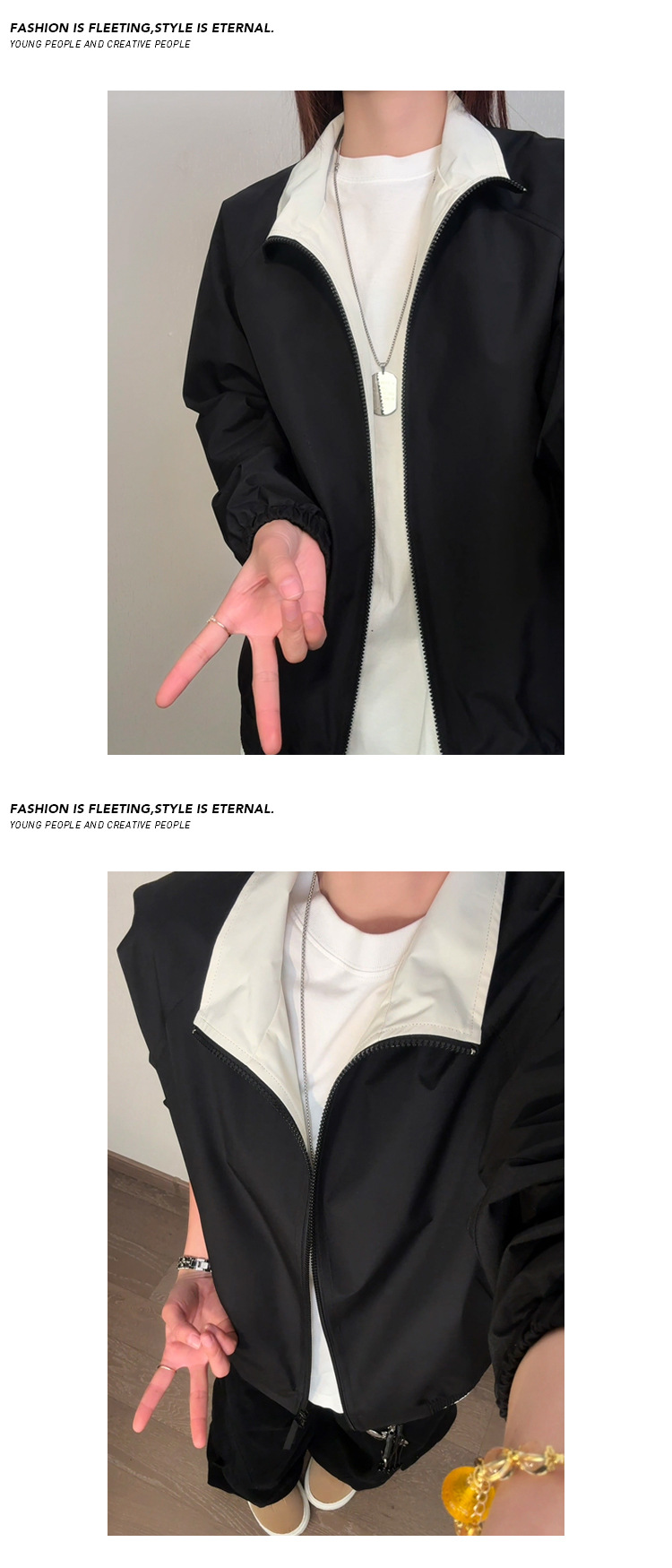 Mens American Style Colour Block Flight Jacket With Double Zip_voghion.com
