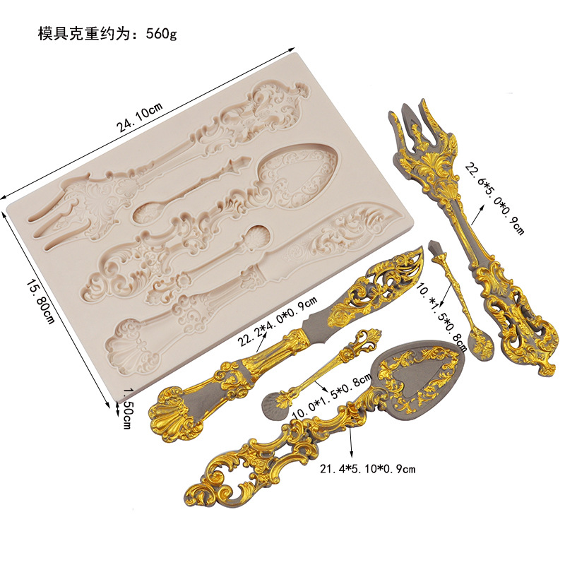 Nuevo occidental vajilla cuchillo tenedor cuchara fondant pastel molde chocolate decorativo molde de silicona epoxi para hornear