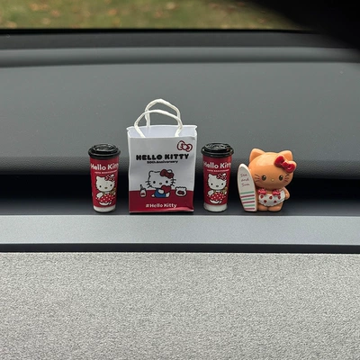 decoration, desktop miniature mini milk | Car ornaments - surfboard-kitten-red-kt-milk-tea-2-cups-in-one-bag-free-traceless-glue