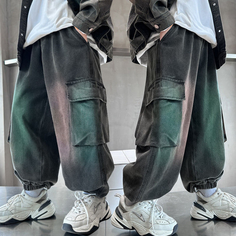 Zhili children's clothing, boys' jeans, new spring and autumn style, gradient long pants, children's casual pants for medium and large children.