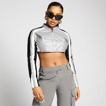 潮流百搭立领长袖皮衣外套女2025年春夏新款个性撞色短款拉链上衣