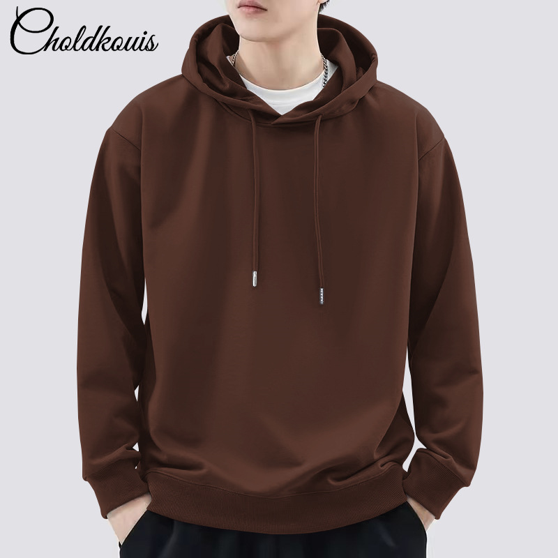 브라운 후드 스웨트셔츠 레귤러 스타일 - 솔리드 컬러 [GL]