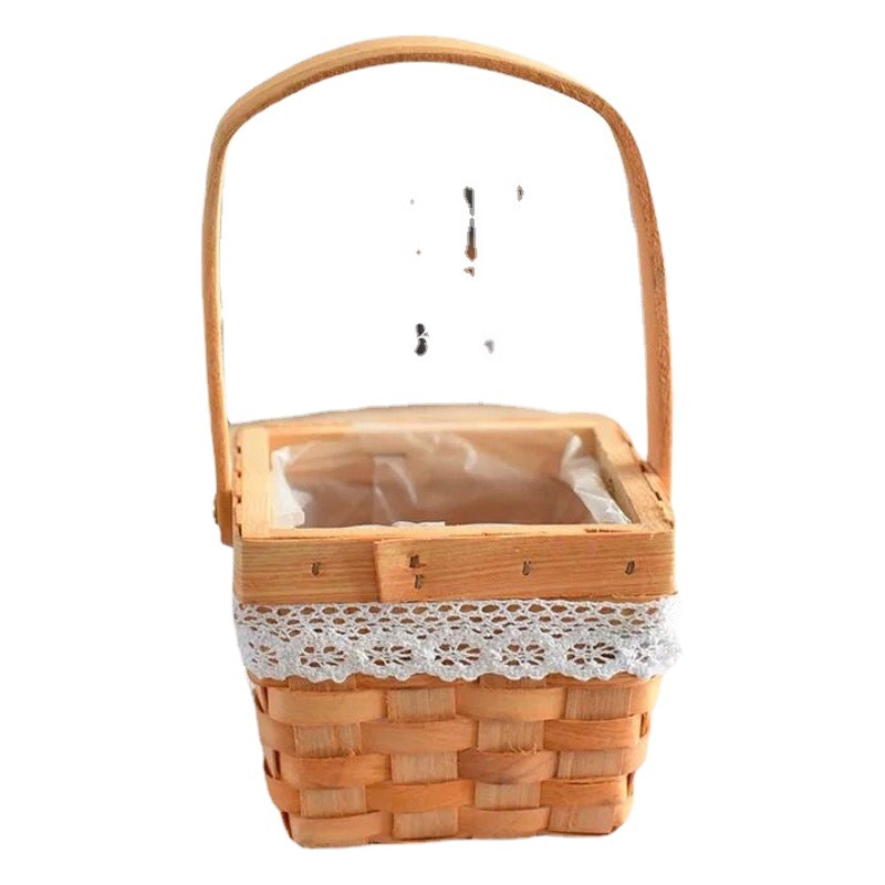Cesta de ratán al por mayor, cesta de flores portátil, cesta de arreglos florales, cesta de almacenamiento, cesta de flores tejida, cesta de ratán cuadrada hecha a mano