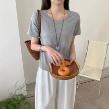 X352纯色圆领T恤女2026夏季韩系ins风简约时尚休闲百搭T恤女短袖