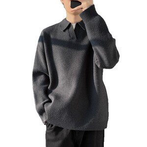 2026秋季青少年运动宽松圆领长袖针织衫厚款罗纹底摆透气腈纶图片