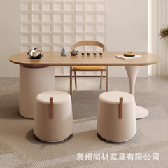 クリーム風実木茶卓セット家庭用小戸型原木小茶台一体寝室ベランダ創意泡茶卓