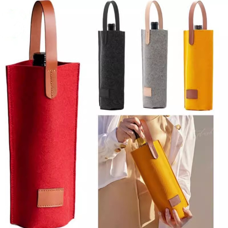 Cross-Border New Felt Red Wine Bag Hand-Made High-End Single Red Wine Gift Packaging Bag Thickened Felt Wine Bag Wholesale