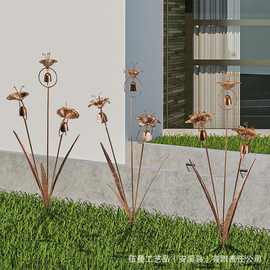 跨境爆品铁艺花园装饰地插马蹄莲花风铃金属户外百合花卉装饰爆款