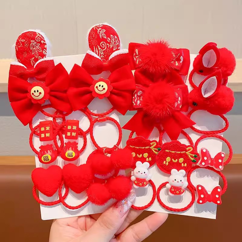 Banda de goma para niños arco de flores rojas para niñas festivo Año Nuevo cuerda de pelo niña no duele el pelo lazo anillo de pelo