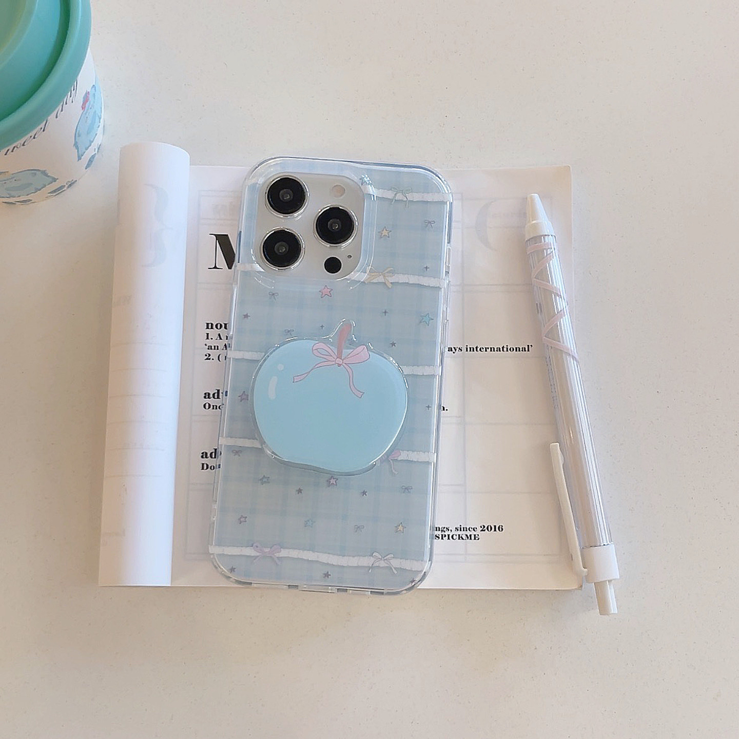 Pequeña serie coreana de estrellas de colores con costuras de cuadros azules para Apple 15ProMax funda para teléfono móvil 16Pro nuevo 14/13